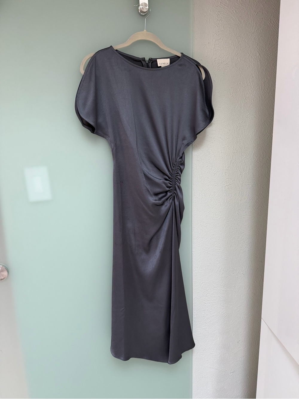 Gathered Side Midi Dress in Charcoal